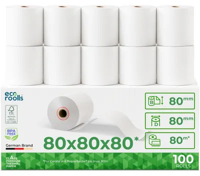 Produktbild von Thermische Kassenrollen 80 mm x 80 mm, 100 Stück, BPA-frei