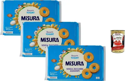 Produktbild von Italian Gourmet - Dolcesenza, Joghurtkekse ohne Zuckerzusatz – 3 x 400 g, knusprige Frühstückskekse mit Joghurt, ideal zu Kaffee & Tee, Snack für Alltag & Büro, Vorratspack + Italian Gourmet Polpa