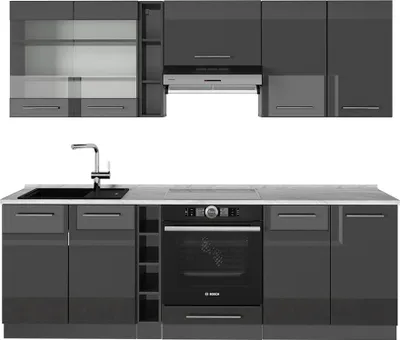 Produktbild von Küchenzeile Vicco Fame-Line Anthrazit Hochglanz 235 cm , AP Marmor, Model 57428