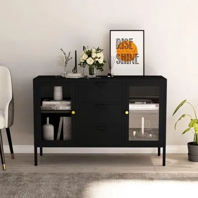Obrázek produktu pro Skříň z oceli a tvrzeného skla 105 x 35 x 70 cm – moderní skříň se zásuvkami
