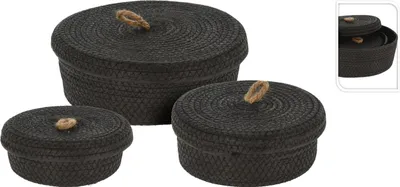 Obrázok produktu pre Úložný kôš s vekom BlackTwist - sada 3 kusov, čierny