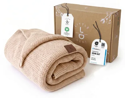 Produktbild von Baby Strickdecke, %100 Baumwolle, Atmungsaktiv, 80x100cm, Beige