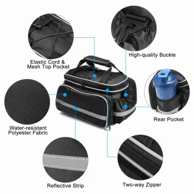 Produktbild von Fahrradträgertasche, schwarz, große Kapazität, wasserabweisend, abnehmbarer Schultergurt, für Fahrradtouren, Stadtfahrten, Gepäckträger-Tasche