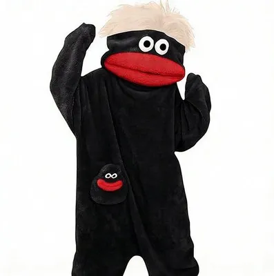 Produktbild von Silly Onesie Schwarzer Plüsch Monster Onesie Pyjama – kuscheliger Ganzkörper-Overall aus weichem Stoff – lange Ärmel – süßes Cartoon Design