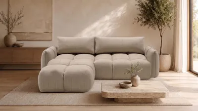Productafbeelding van Kaiser Möbel hoekbank in L-vorm met slaapfunctie, model Nexi, beige, links, BELVEDER L