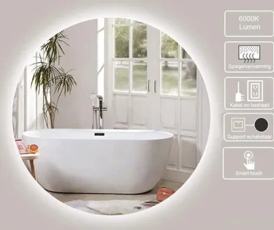 Produktbild von FENOMÉ Runde Badspiegel – LED‑Beleuchtung & Anti‑Beschlag mit Spiegelheizung – 80 cm Breite