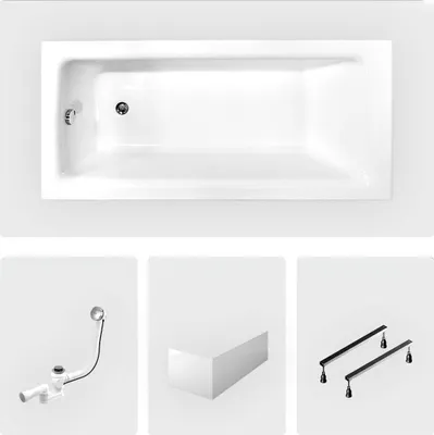 Produktbild von Rechteckige Badewanne - 140 x 70 cm - mit weißer Frontschürze - Füße - Chromablauf - TALIA