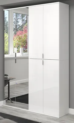 Produktbild von Garderobe SystemX in weiß Hochglanz Garderoben- und Schuhschrank mit Spiegeltür 122 x 193 cm