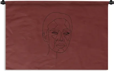 Produktbild von MuchoWow® Wandteppich Wandbehang Frauen - Linienkunst - Rot 60x40 cm Tapisserie Dekoration Wandtuch - Wanddekorationen