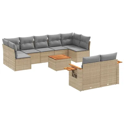 Imagen del producto de vidaXL Juego de 10 piezas de sofá de jardín con cojines, color beige, de ratán sintético