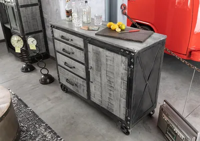 Produktbild von MASSIVMOEBEL24 Sideboard Mango 120x46x92 grau lackiert HEAVY INDUSTRY #125