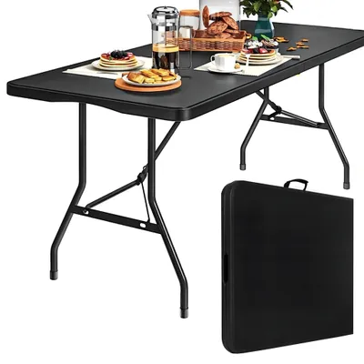 Produktbild von H&F Heimtextilien Skládací stůl 180x74x74 cm - Skládací bufetový stůl z HDPE s rukojetí pro přenášení a ocelovým rámem - Kempinkový stůl odolný proti povětrnostním vlivům pro zahradu, párty