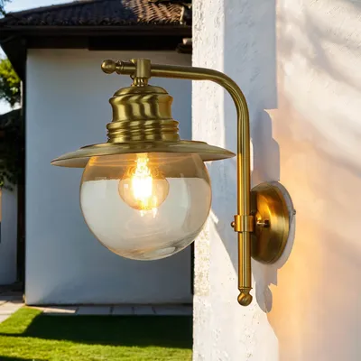 Produktbild von Außenwandlampe E27 IP23 Garten Haus Echt-Messing Maritim Wandleuchte außen