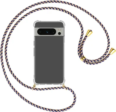 Produktbild von Handykette Backcover-Schutzhülle mit Band (Metall goldfarben) für Google Pixel 8 Pro (6.7'') - blau+beige