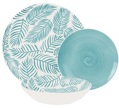 18-teiliges Tafelservies, Porzellan, blau, 27x27x4 cm