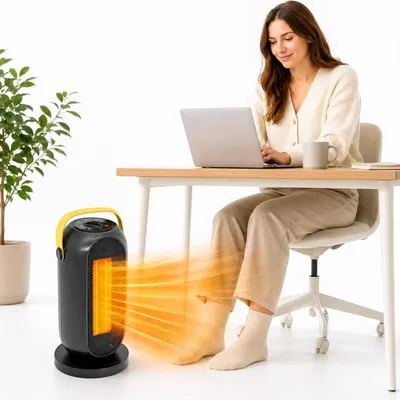 Produktbild von Kleiner Heizlüfter 1200W PTC Keramik, 6 Modi, Thermostat, Überhitzungs- & Kippschutz, leise <50dB, tragbar – Energiesparende Elektroheizung