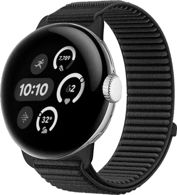 Produktbild von Strap-it Nylon 'Wave' Armband passend für geeignet für Google Pixel Watch 3 45mm / Google Pixel Watch 4 45mm - Schwarz