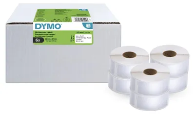 Zdjęcie produktu dla DYMO Oryginalne etykiety uniwersalne LabelWriter | 32 mm x 57 mm | 6 rolek po 1000 łatwych do odklejenia etykiet (6000 sztuk) | Samoprzylepne | Do drukarek etykiet LabelWriter, Biały, Samoprzylepne etykiety do drukowania, Papier, Na stałe, LabelWriter, 3,2 cm