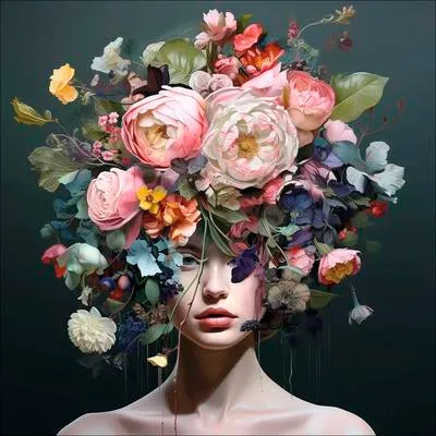 Produktbild von Glasbild Flowers On Her Head VII 50x50 cm