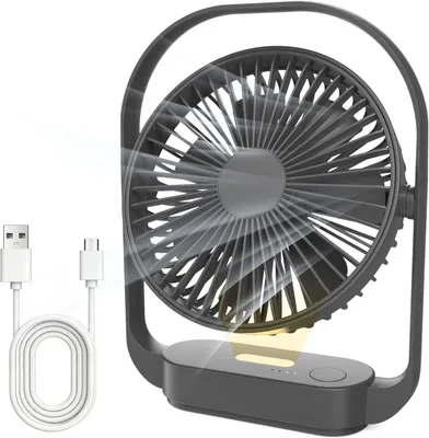 Produktbild von Kabelloser Tischventilator (4000 mAh), 4 Geschwindigkeitsstufen, 2 Nachtlicht-Modi, USB-C-aufladbar, bis zu 20 Stunden Laufzeit, leise; für Schlafzimmer, Nachttisch, Büro, Reisen; Schwarz