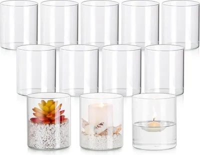 Produktbild von Kerzenhalter Glas Zylinder Set 12 Stück für Dekoration Taufe Hochzeit Tischdeko