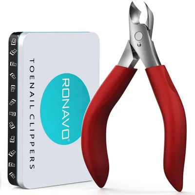 Productafbeelding van Professionele nagelknippers voor teennagels - roestvrij staal, rood, met lederen etui