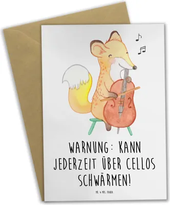 Produktbild von Mr. & Mrs. Panda Grußkarte Cello Schwärmerei - Weiß - Geschenk, einladungskarten, Instrument, Musiker, Kammermusik, genesungskarte, Lernen, Streichinstrument, Musik, Solo