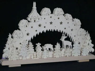 Produktbild von Schwibbogen mit Rehen im Wald und Beleuchtung BxHxT 50x32x7cm NEU