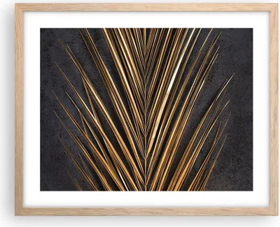 Produktbild von Gerahmtes Poster - Rahmen in heller Eiche - Blatt golden schwarz - 50x40 cm - Wand Bild - Wanddeko - Wandbilder - Kunstposter - Wandposter - Bilderrahmen - Bilder - Kunstdruck - P2NAA50x40-5091