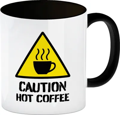 Produktbild von Caution Hot Coffee Kaffeebecher Schwarz mit Warnsymbol