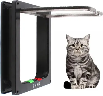 Image de Chatière/porte pour chat - Verrouillage à 4 positions - Fermeture silencieuse - Passage des deux côtés - Montage facile - Plastique - Noir