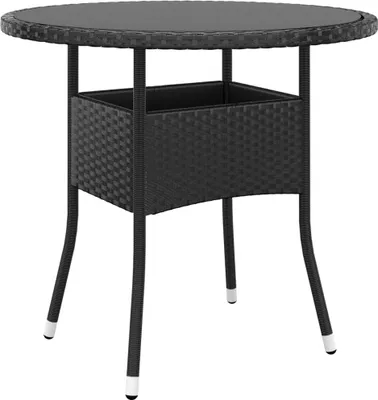 Image de Table de jardin Ø80x75 cm verre trempé et poly rotin noir