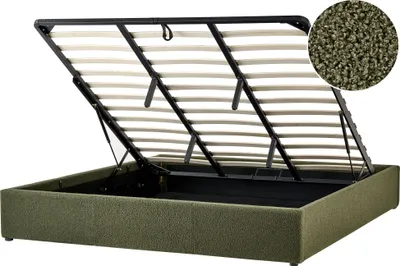 Produktbild von BELIANI Polsterbett Dunkelgrün Bouclé Stoffbezug mit Lattenrost 180 x 200 cm Hochklappbar Bettkasten Skandi Modern Doppelbett Schlafzimmer Ausstattung
