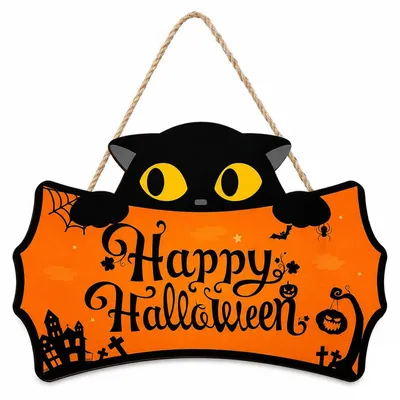 Halloween-Holzbord mit Katze, Kürbis, Geist, 5 mm