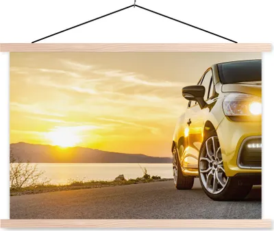 Produktbild von MuchoWow® Textilposter Auto - Strand - Sonne 60x40 cm mit holzfarbenen Rahmen - Bilder