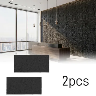 Productafbeelding van UISEBRT Wandpanelen met een natuurlijke steenlook, 5 cm dik, 2 stuks. Interieurafwerking in grafietzwart met structuur, model B