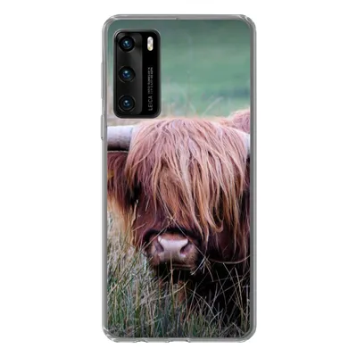 Produktbild von MuchoWow® Handyhülle Schutzhülle Hülle für Huawei P40 Schottischer Highlander - Hörner - Gras Silikon Softcase Handy Hülle - Handytasche