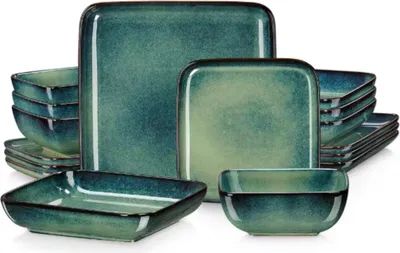 Immagine prodotto di Set da portata Regal - 4 pezzi - 4 persone - Vetroceramica verde - Piatto da colazione - Elegante e senza tempo