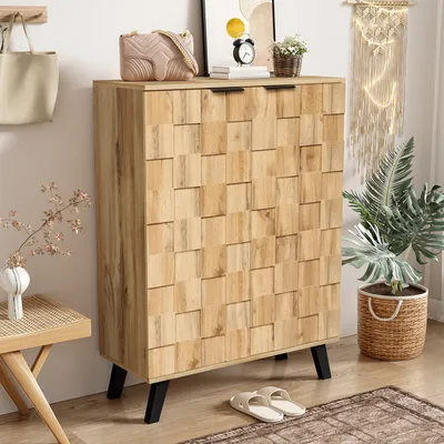 Produktbild von STILVORA Schuhschrank mit 5 Fächern,Schuhregal Aufwahrungsschrank mit verstellbare Einlegeböden,Wohnzimmerschrank mit Türen in Holzoptik,Natur