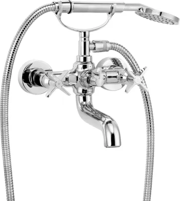Produktbild von Wannenarmatur für Wandmontage mit Duschset TEMISTO-30 Chrom, B/H/T: 21,2/14,3/18,4 cm