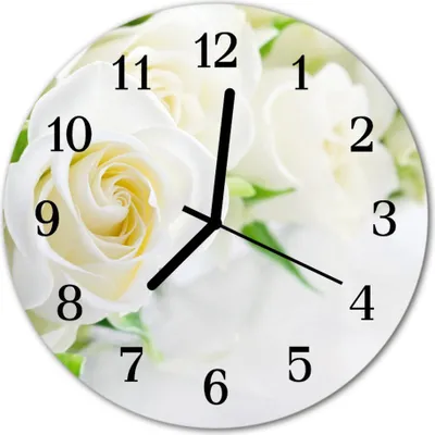 Produktbild von Glasuhr Wanduhr Küchenuhr Echt-Glas 30fi cm Rosen weiß
