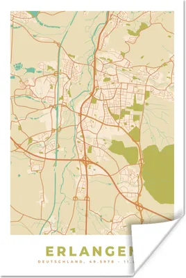 Produktbild von MuchoWow® Poster Erlangen - Jahrgang - Stadtplan - Karte 120x180 cm - Kunstposter