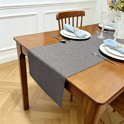 Productafbeelding van Tafelkleed - Linnenlook - Voor eettafels - Lichtgrijs - 35 x 100 cm
