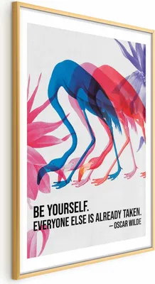 Produktbild von Posterpapier Poster - Colorful Repetition - three flamingo silhouettes with an inspiring quote 40x60 cm Tiere g-C-10178-ao-a