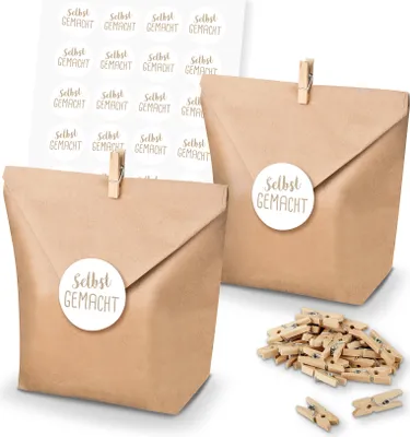 Produktbild von itenga SET Geschenktüten Selbstgemacht (Motiv 119) 24 x Tüten + Klammern