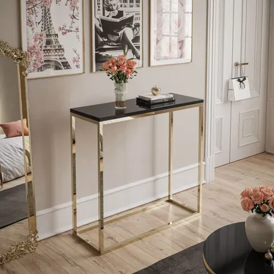Obrázek produktu pro Konzolový stolek MODERN GOLD CHROM 80 cm zlatý chrom / černý vysoký lesk