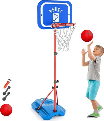 Produktbild von Verstellbarer Outdoor-Basketballkorb 110-190cm für Kinder - Inklusive Ball und Luftpumpe