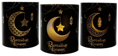 12er-Set Ramadan-Laternen Tafeldeko Schwarz-Gold 27 cm