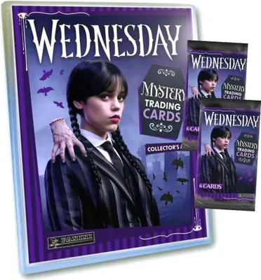 Produktbild von Wednesday Karten - Mystery Trading Cards Sammelkarten - 1 Mappe + 2 Booster