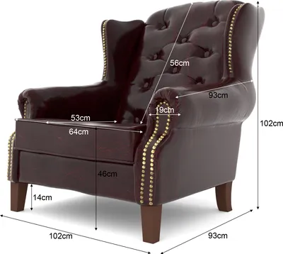 Produktbild von S-STYLE MÖBEL - Chesterfield Ohrensessel Vento mit Steppung und Holzfüßen aus Rotbraun veganem Leder, B/T/H: 102 cm/ 93 cm/ 102 cm